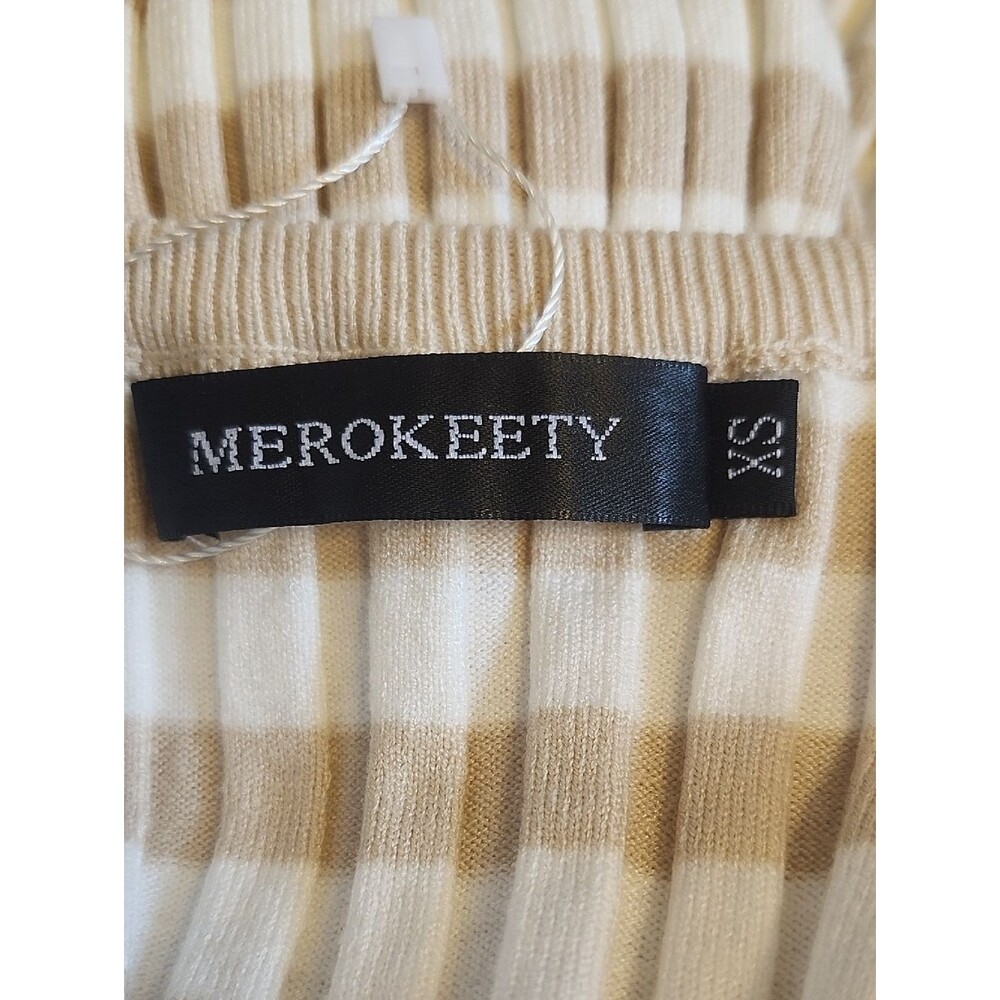 Merokeety Stretchy Knit Cream & Tan Striped Maxi Dress, Square Neckline, XS - Picture 10 of 12